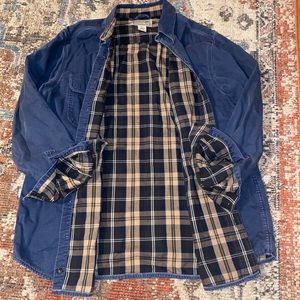 LL Bean jacket plaid lined shirt Large